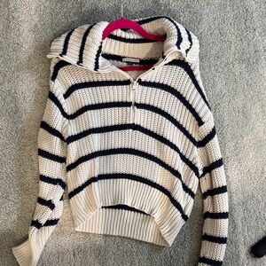American Eagle Outfitters Cream and Black Striped Cowl Sweater